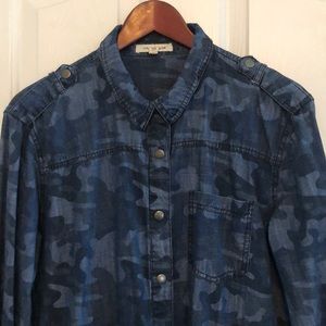 Lightweight Denim Army Fatigue button down Shirt